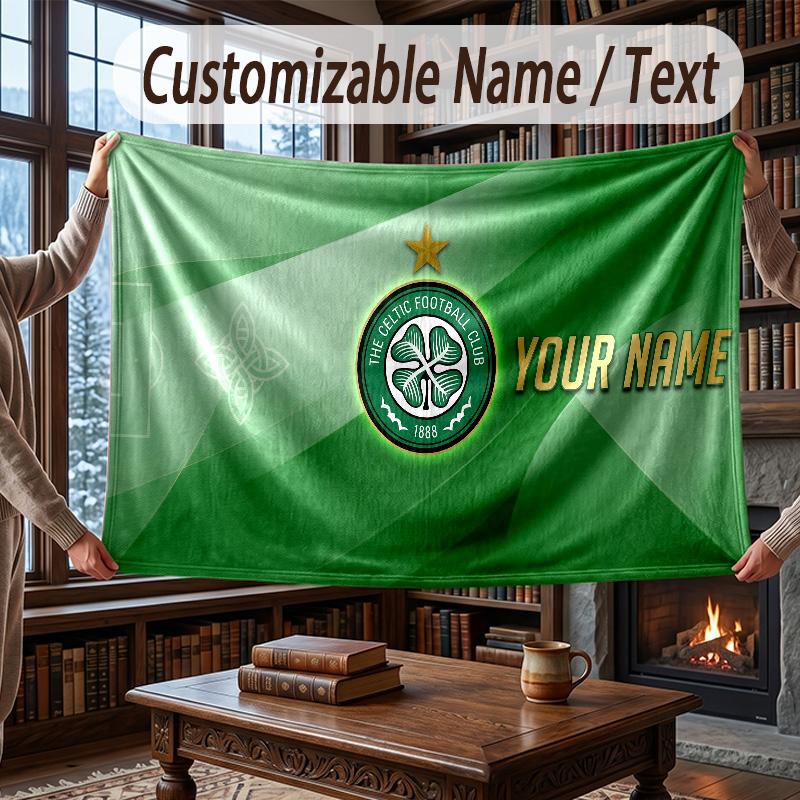 Custom Name Flannel Throw Blanket Celtic FC Pattern Warm Home Decoration