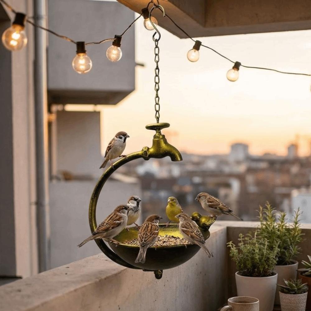 Faucet Design Metal Bird Bath Retro Bird Feeding Bowl Yard Art Feeding Station  Garden Decor
