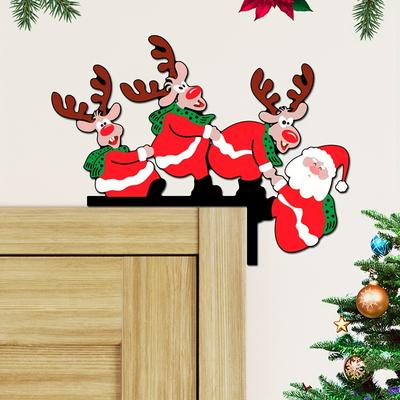 1 Stück Weihnachten Holz Tür Eckaufkleber mit Weihnachtsmann, Elch & Grinch - Ideale Fenster- und Wand-Feiertagsdekoration für Zuhause