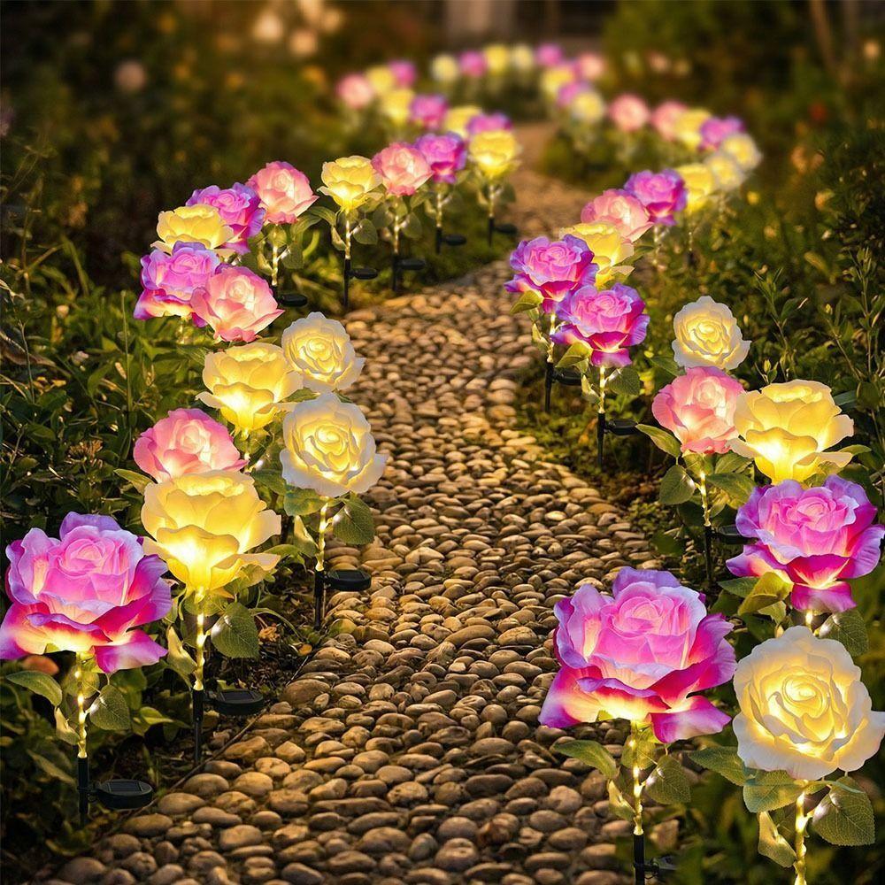 LED LED Solar Rose Lamp Rose Flower Waterproof Outdoor Solar Lights Sunlight Rechargeable Solar Lamp Garden Lighting
