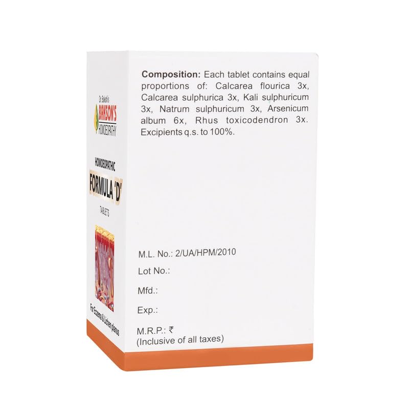 Bakson's Homoeopathy Formula D Tablets 75 Tablets For Skin Care, Relief From Redness, Dryness, and Irritation