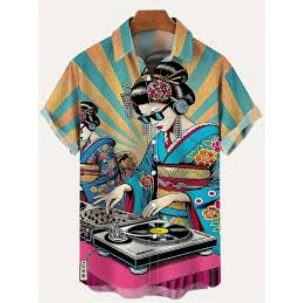 2026 Men's Summer Casual Short Sleeved Shirt Anime Characters Full Print Beach Vacation Versatile Shirt