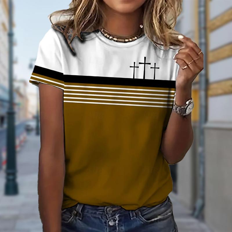 Dame Sommer T-skjorte Allsidig Trykk Retro Mote Kortermet T-skjorter Casual Trykte Topper