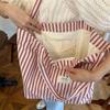 Women's Tote Bag Striped Canvas Casual Handbags For Women Simple Shopping Large Capacity Woman Shopper School Shoulder Bag AVE