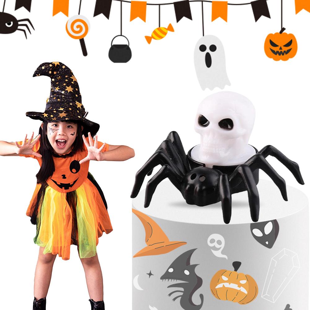 12Pcs Halloween LED Horror Spider Light Battery Operated Spider Back Eye-popping Candle Lamp Spider Eye Light LED Candle Light