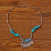 Fashionable Turquoise Necklace with Leaf Tassels Details Ethnic Style Jewelry for Everyday Outfits and Celebrations