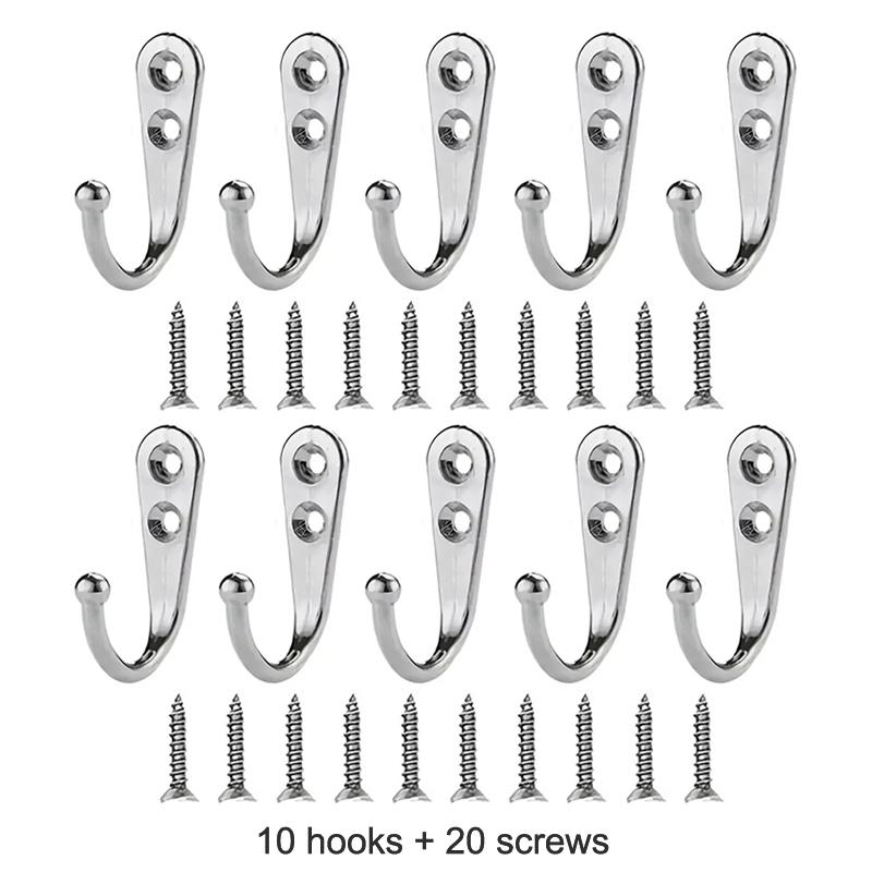 Heavy Duty Alloy Hooks With Screws Wall Mounted Hanging Hangers For Coat Towel Bags Cups Hook Home Storage Rack Holder
