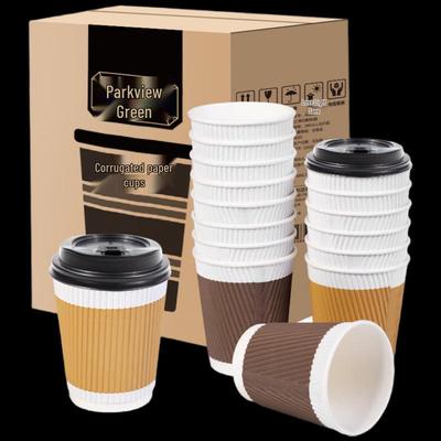 Fangcaodi 280ml Disposable Thickened Anti-Scald Paper Coffee Cups with Lids, 50-Pack