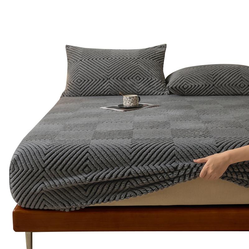 Drap-housse en polaire Tafu Jacquard Couleur unie Housse de protection de matelas Antidérapant Anti-mites Douce Respirante Housse de matelas