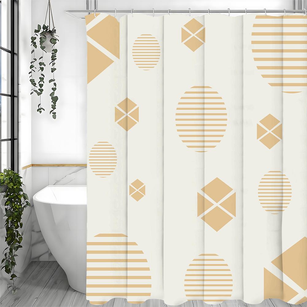 Modern Creative Geometric Yellow Shower Curtain, Bathroom Decorative Shower Curtain, Waterproof Shower Curtain with Hooks