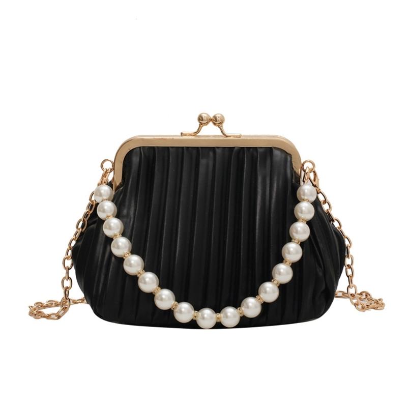 Женская вечерняя сумка из ПУ, на плечо, кроссбоди, со съемным ремешком для свадьбы, вечеринки, выпускного вечера, клатчи-кошельки с жемчужной цепочкой чёрный