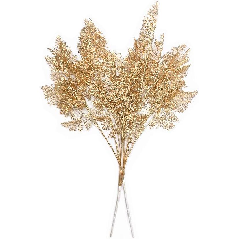PASYOU Fake Leaves Plants for Christmas Decor, Gold Artificial Shrubs Grass Foliage Plastic Bulk Leaf Indoor Outdoor Home Garden Party Hotel Verandah