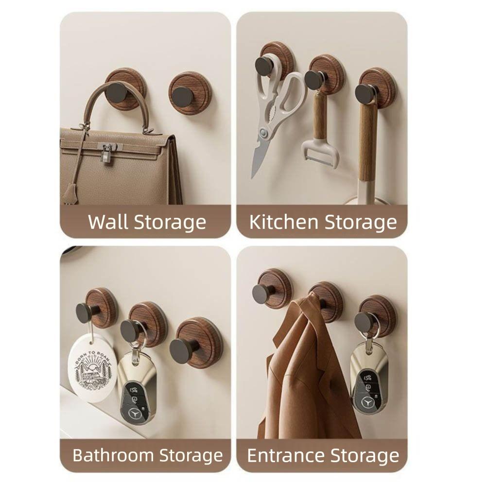 2pcs Wall Mount Suction Cup  Wood Hook No Drilling Door  Hook  Bathroom Accessories Storage