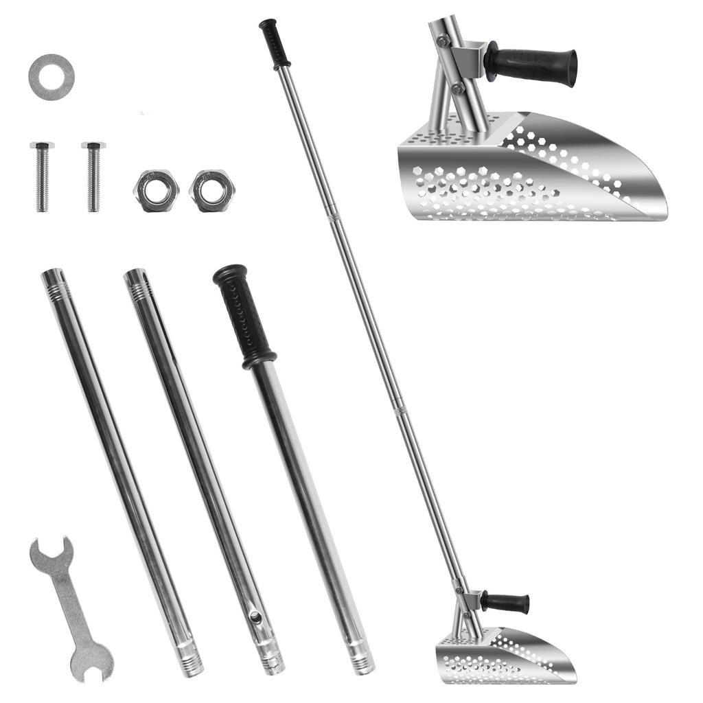 304 Stainless Steel Beach Sand Scoop Metal Detecting with Removable Long Handle Fast Sifting Metal Treasure Hunting Shovel Tool