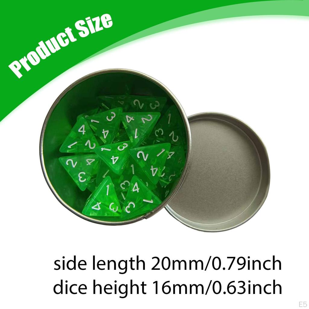 25Pcs Acrylic Polyhedral Dice 4 Sided Portable with White Numbers Storage Case for Board