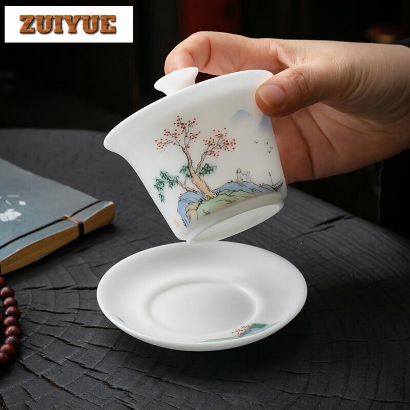 Boutique Eisjade Porzellan Handgefertigt Schüssel mit Deckel Handbemalt Duftende Hügel Gaiwan Teekanne Teekanne Teekochen Teekollektion Geschenke