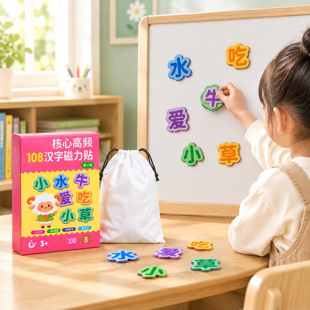 Children's Chinese Character Magnetic Tiles Educational Toy 108pcs