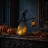 Retro Halloween Party Supplies Witch Holding Lantern Light, with Spider Web Pattern Decor, Glowing Secret Room Atmosphere Gothic Style Resin