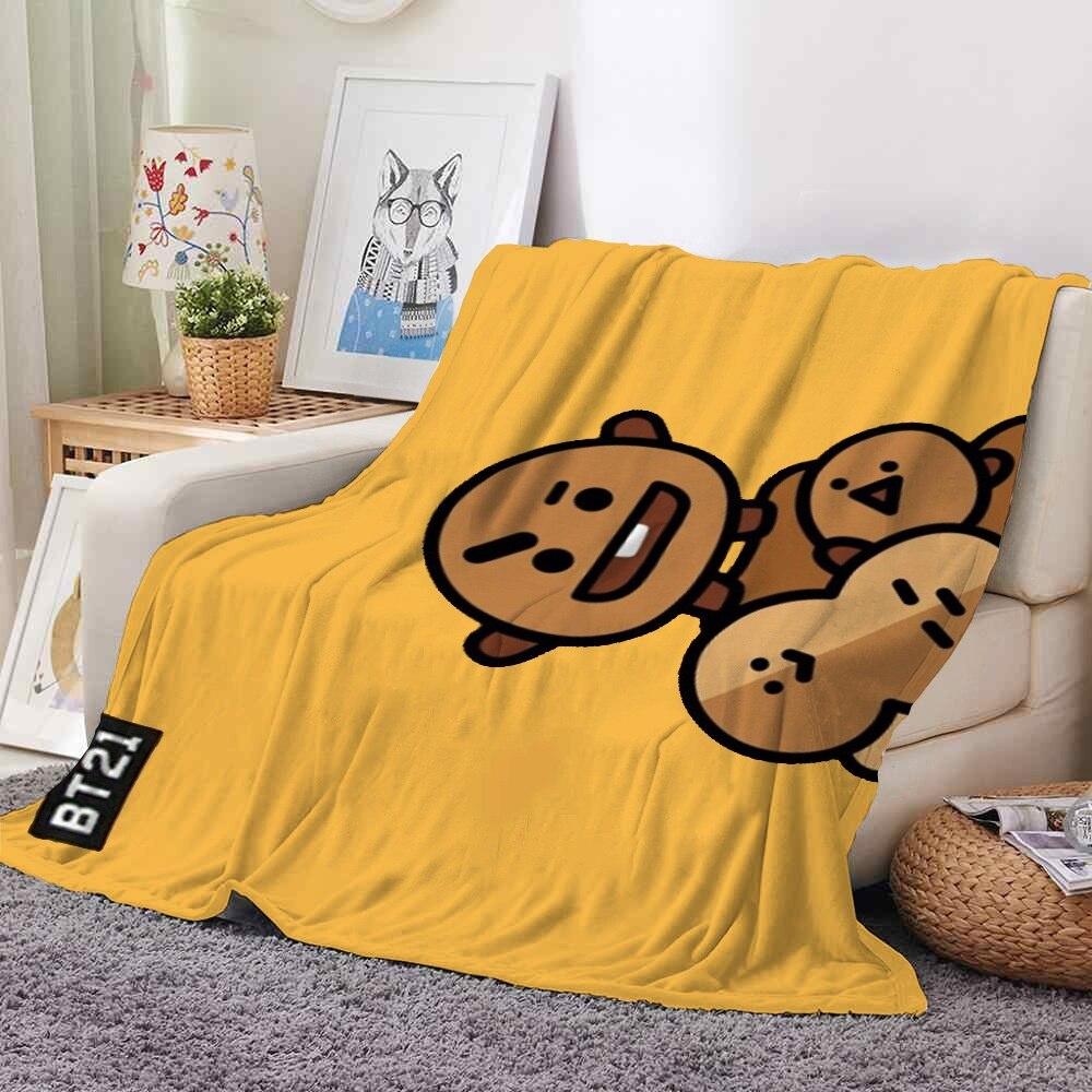 2022 Kreslená deka bt21 Měkké fleecové deky Deky Home Dekor Ložnice Obývací pokoj PohovkaDigital potištěné deky na cesty