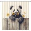 Tenda da Doccia Panda, Animale Divertente e Floreale Giallo - Recinzione Rustica, Design in Legno Rustico, Poliestere, 12 Ganci