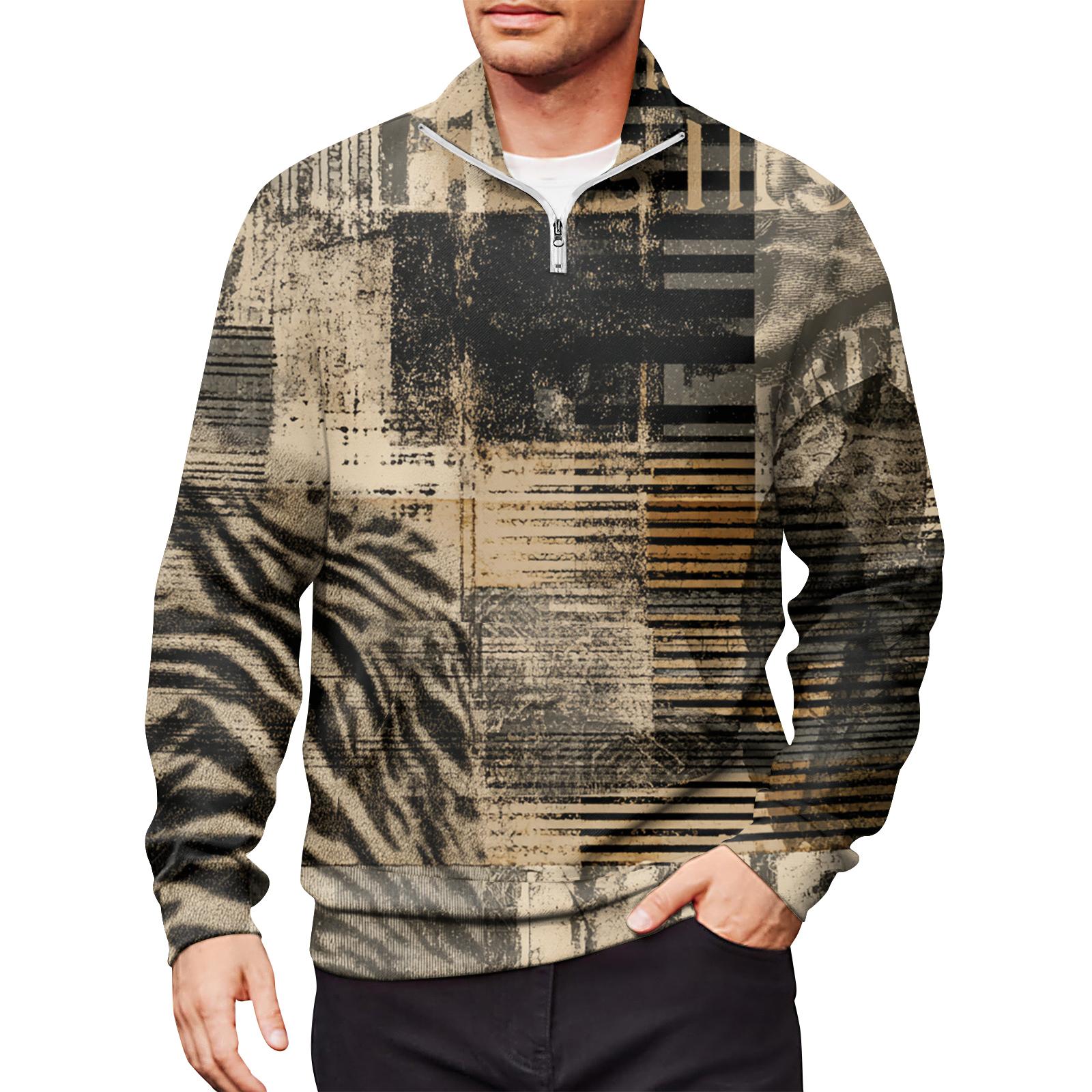 

Мужской свободный повседневный свитшот на молнии 1/4, модный топ с длинным рукавом и принтом, с карманами S