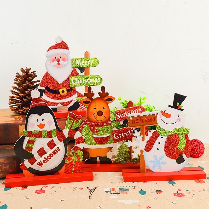 Wooden Christmas Decor Santa Claus Tabletop Sculpture Deer Snowman Ornament Bar