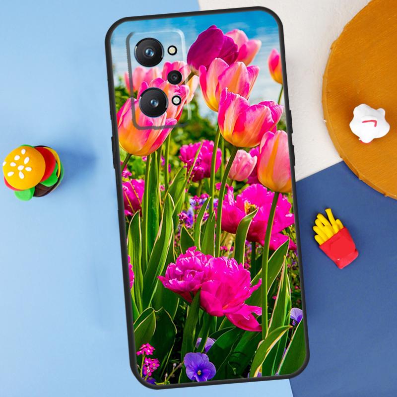 Spring Tulips Flower For Realme C55 C67 C61 C75 C53 C51 C21Y C25S GT 6 6T 5 GT7 Pro 10 11 12 13 14 Pro Plus Case