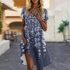 Women's Summer Casual Floral Printed Stand Collar Short Sleeve Dresses