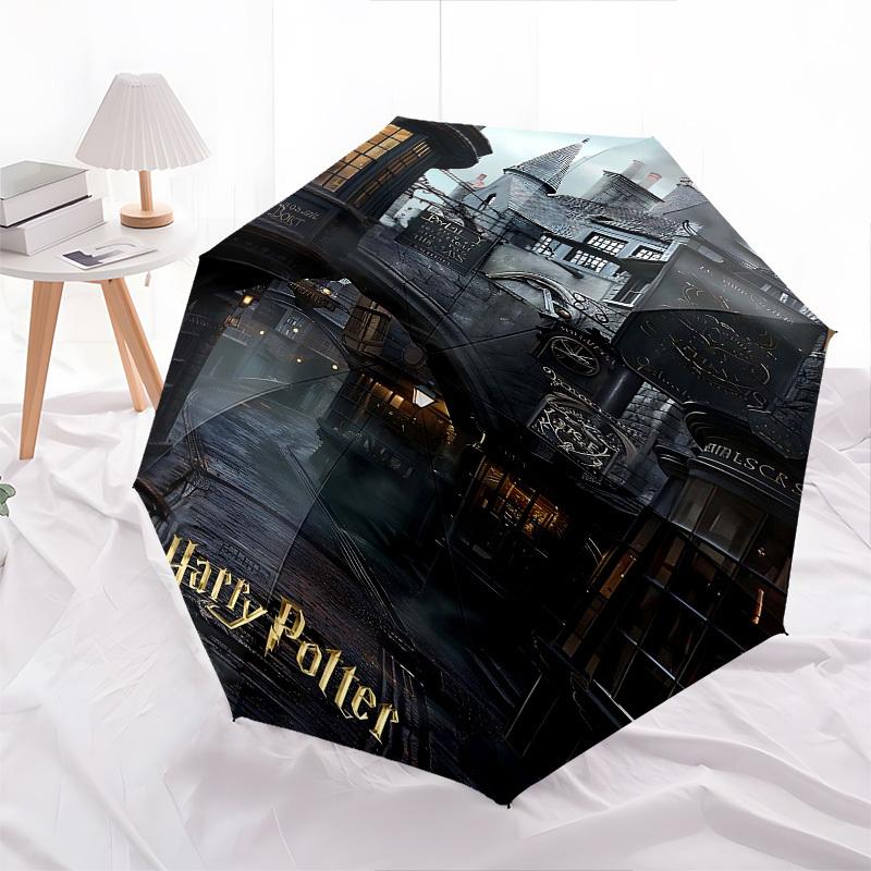 1pc Wizarding World Automatic Folding Umbrella - Compact 8-Rib Design, Durable Plastic & Iron1372L