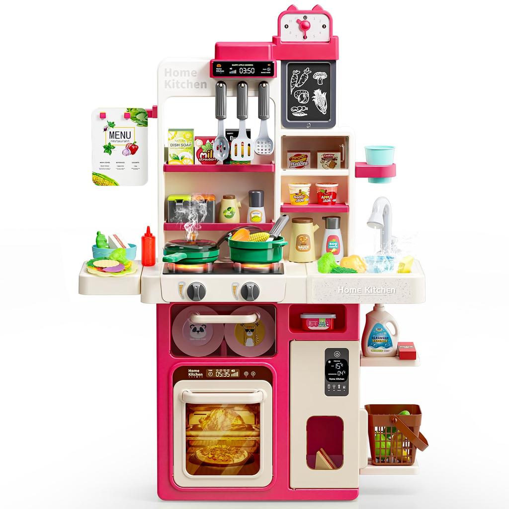 Simulated Kitchen Playset With Lights Sound Spray Steam Kids Pretend Cooking Toy Tableware Sink Set Gift For Boys Girls