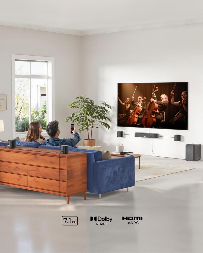 Ultimea Aura A60 7.1 Soundbar, Smart APP & Sprachsteuerung, BassMX-Technologie, 350W Spitzenleistung, HDMI eARC, 4 Surround-Lautsprecher, für Smart-TV, Schwarz