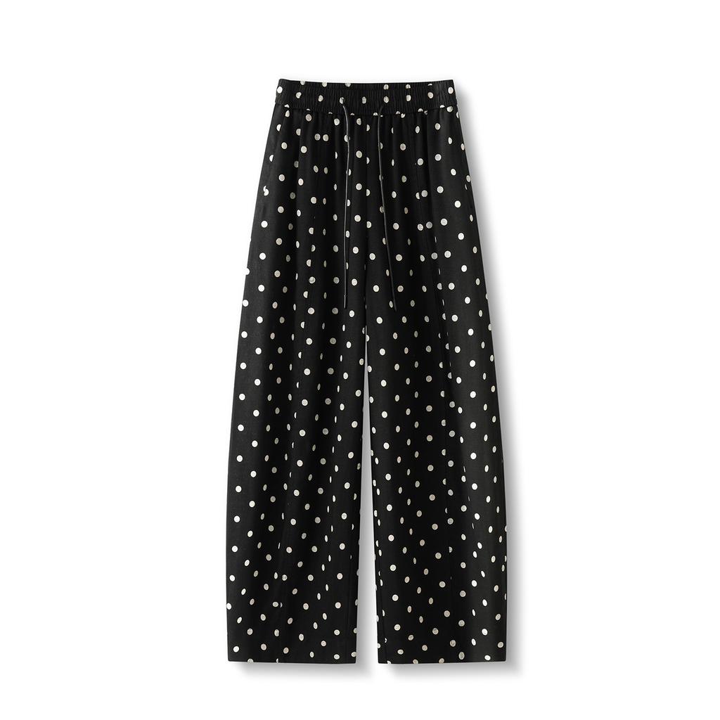Tencel Linen Polka Dot Sickle Pants Women's 1116 Summer Thin High Waist Loose and Thin Drape Casual Scimitar Pants