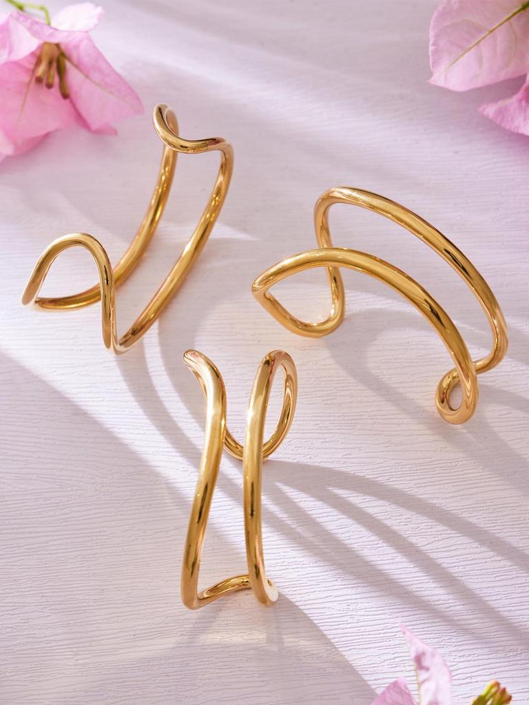 Korean Double Circle Arc Open Bracelet: Niche 18K Gold-Plated Stainless Steel Design