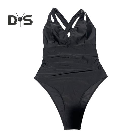 

Женский монокини с V-образным вырезом, шнуровкой на спине, слитный купальник с регулируемыми бретелями, утягивающий дизайн, пляжная одежда S чёрный