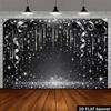 2D Schwarz Silber Glitzerband Hintergrund Neujahr Geburtstagsparty Dekoration Banner