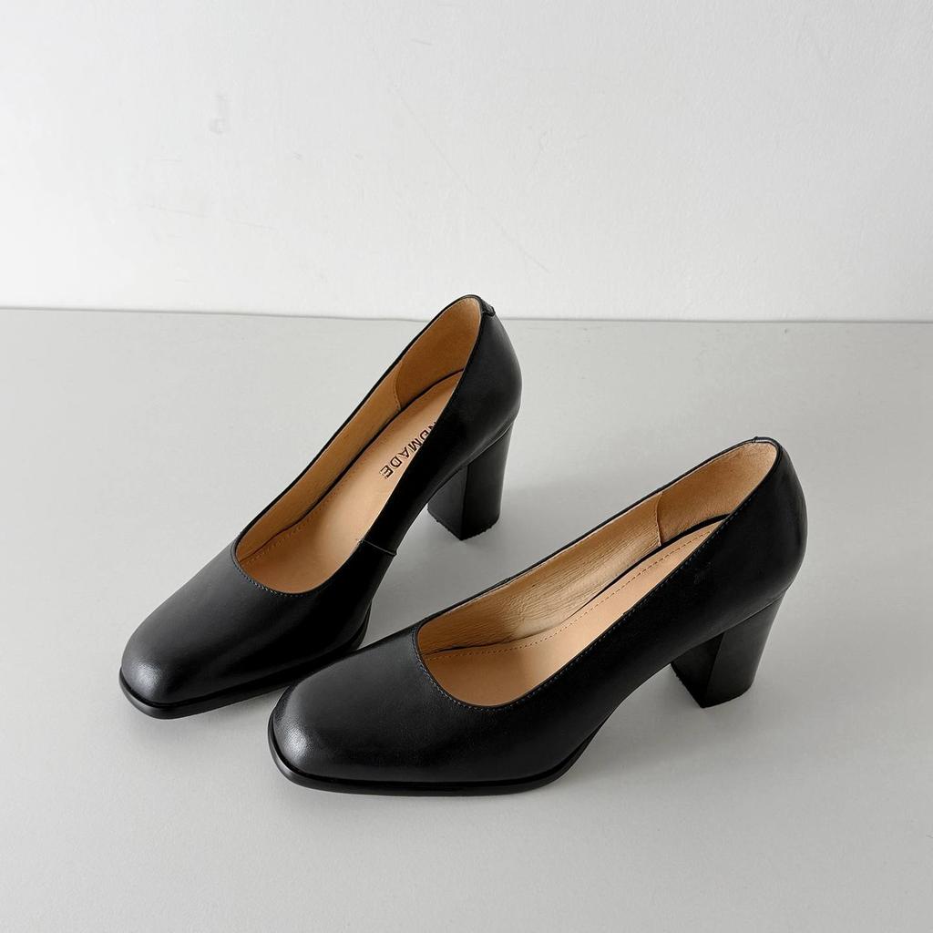 Krazing Pot Cow Skin Round Toe High Heels Summer Shoes Big Size 41 Women Modern Pumps