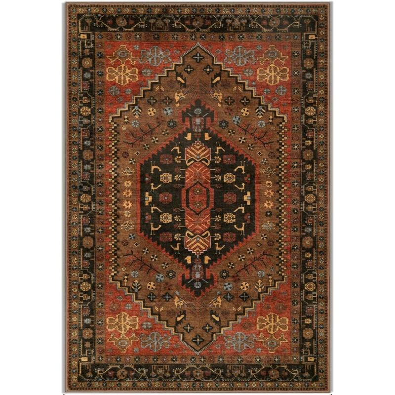 Vintage Persia Style Living Room Carpet Machine Washable Antislip Floor Mat Soft Rugs for Bedroom Bedside Geometric Print Design