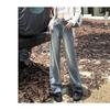 Vintage Blue High Waist Slim Fit Straight Leg Wide Jeans Casual Spring Autumn Retro Denim Pants