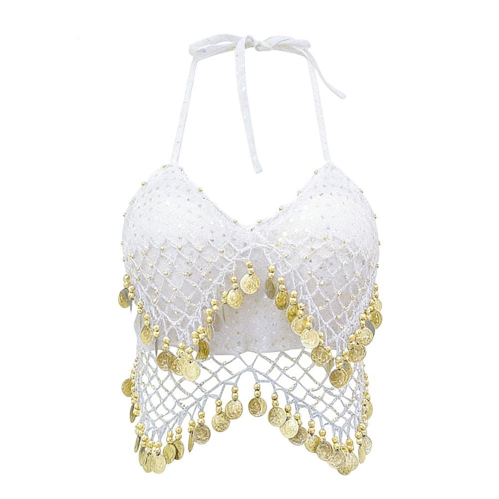 Shiny Latin Dance Top Halter Neck Stage Performance Top Sequins Crop Top  For Thailand/India/Arab