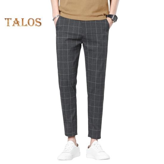 

Мужские брюки «Девятый» прямые клетчатые брюки с боковыми карманами, тонкие эластичные облегающие брюки на молнии, повседневные деловые брюки в деловом стиле M темно-серого