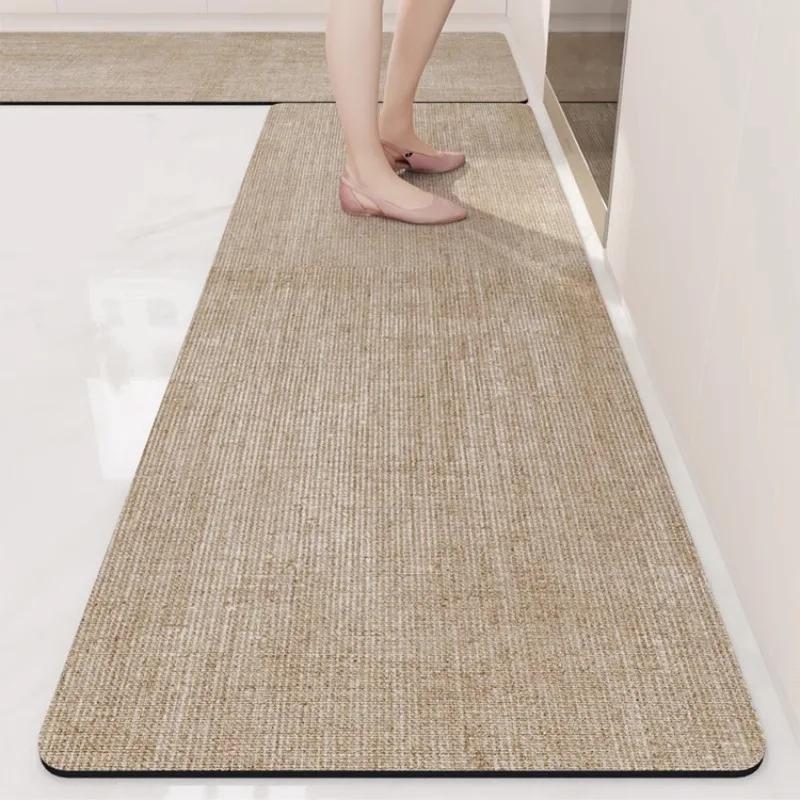 Kitchen Floor Mat Anti-slip Oil-proof Carpet Pvc Leather Waterproof Foot Mats Long Rug Brown Beige Home Decoration Rugs
