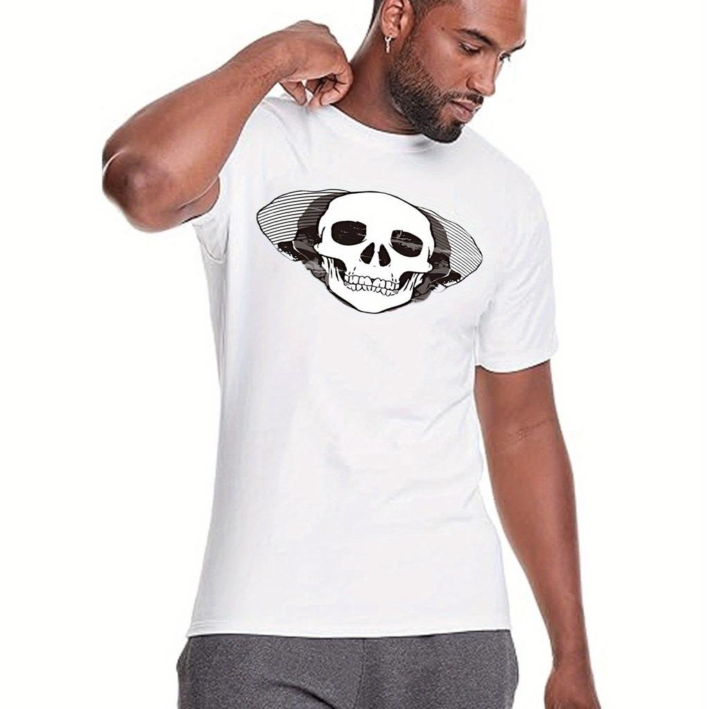 Mens Black Cotton TShirt with Bold 3D Skull Print  Unique Streetwear Design Comfortable  Breathable for Parties