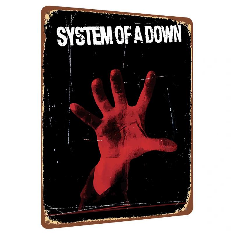 

System of a Down Band Art Metal Tin Sign Red Hand Print Music Poster Wall Decor for Fans 20x30cm（7.8x11.8inch）