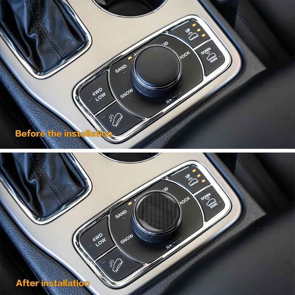 ramuel Gear Shifter Panel Button Knob Cover Trim for Jeep Grand Cherokee | Carbon Fiber,Black,Self-adhesive,Easy Install,Sporty Upgrade