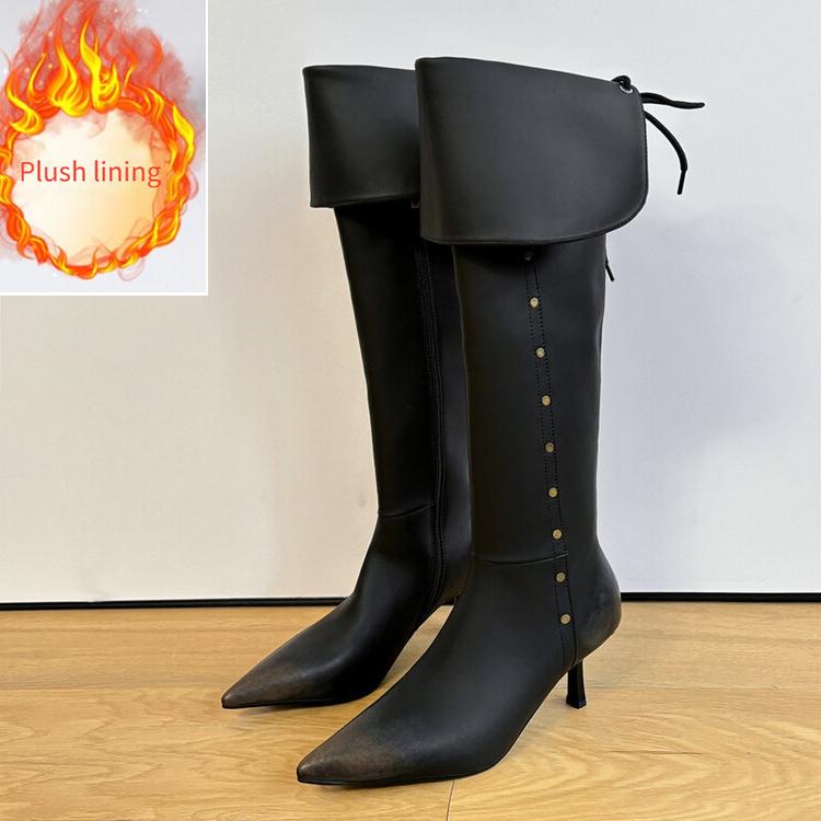 Fashion New Two Ways of Wearing Cowhide Cross Strap Over The Knee Boots Sexy Hot Girl Pole Dance 7cm High Heels Knight Boots Size 33-40