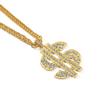 Full of Rheinstone Hip Hop Golden Dollar Sign Pendant Necklace Men Women Punk Fashion Rock Rap Jewelry Gift