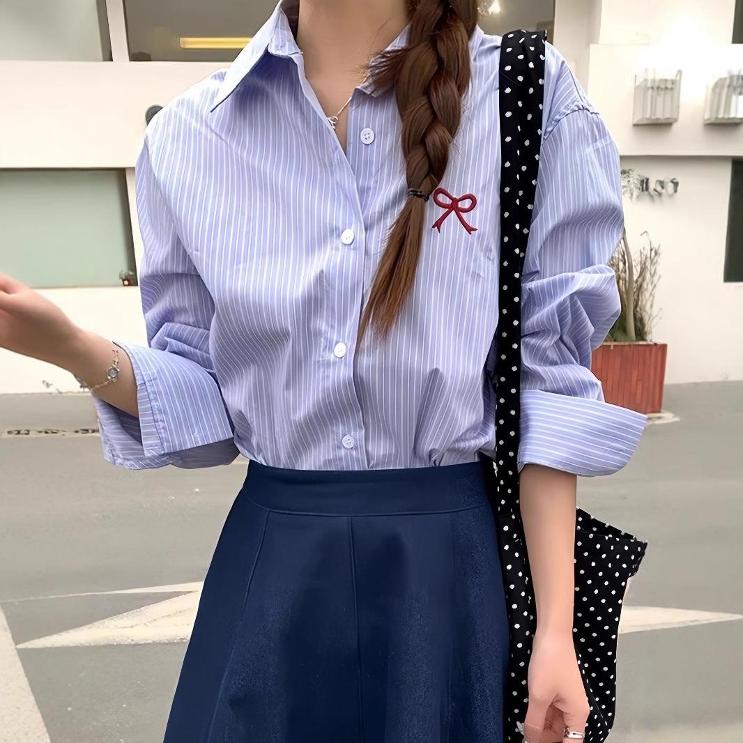 

Blue Striped Shirt Jacket Women s Spring Summer Small Design Sense Casual Sunscreen Shirt XL синій
