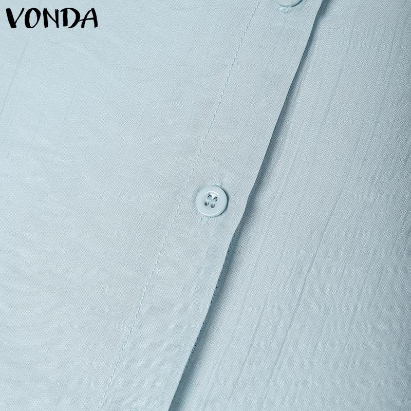 VONDA Women Casual Lapel Neck Back Lace Loose Long Sleeve Shirts Blouse