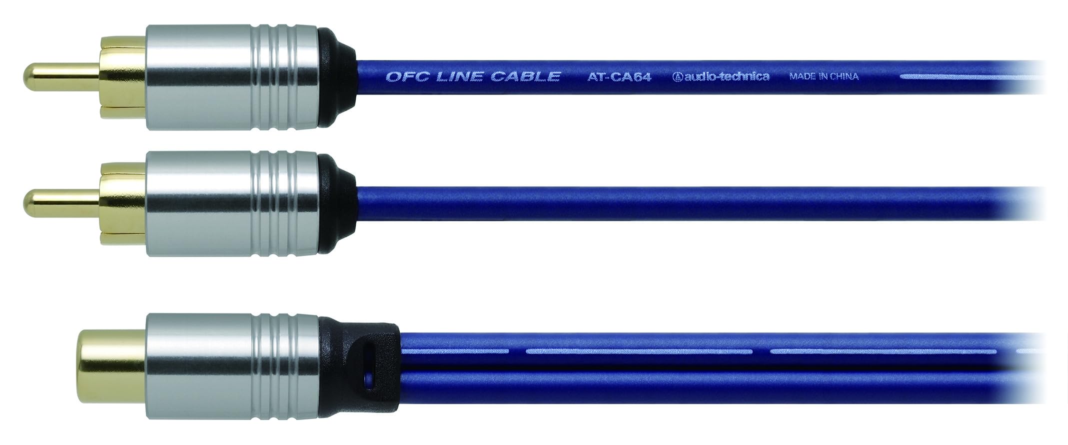 

Audio Technica OFC Audio Cable RCA for Automotive Heat Resistant Shield Noise Resistant Small Plug Y Type Male 2 Female 1 AT-CA64P2 90℃ 0.3m синій