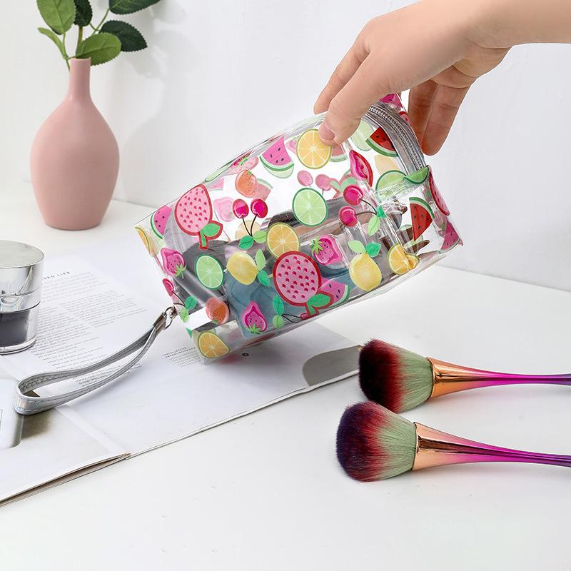Storage Organizer Pvc Transparent Wash Bags Fruit Printed Cosmetic Pouch Large Travel Cosmetics Storage Makeup Accessory